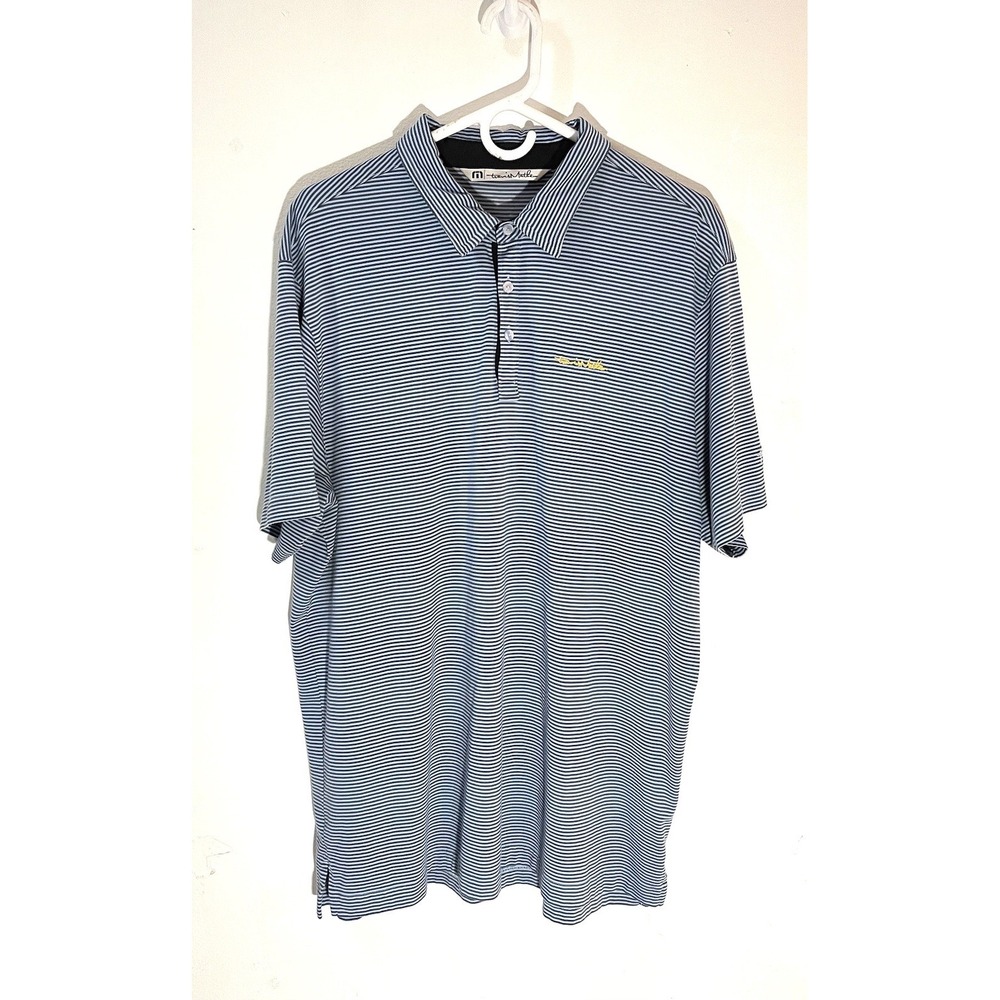 Travis Mathew Golf Polo Shirt Mens Blue‎ Striped Short Sleeve Casual Top